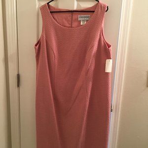 Pink sleeveless tweed dress.
